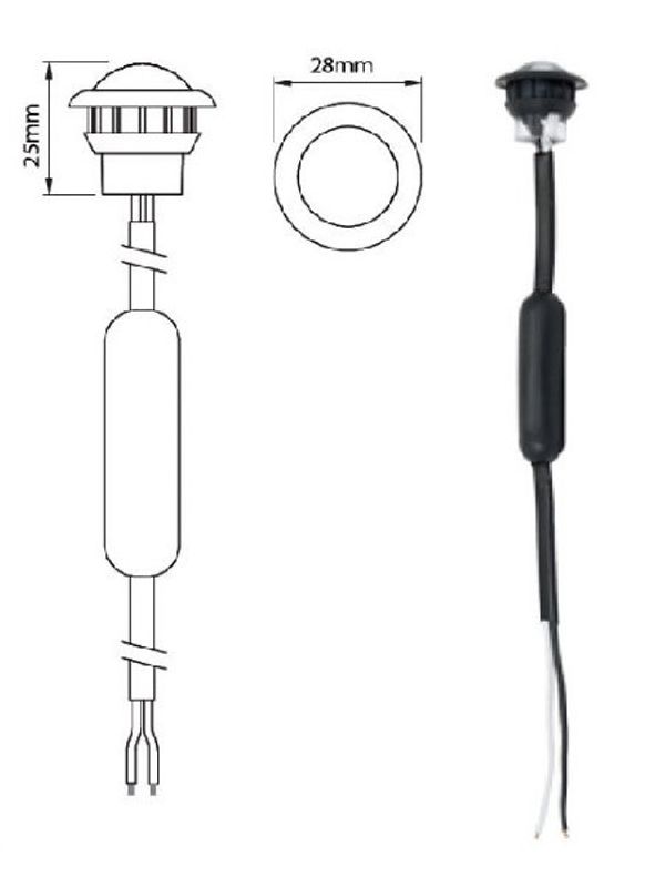 Markeringslys LED Ø28, rundt 12/24V