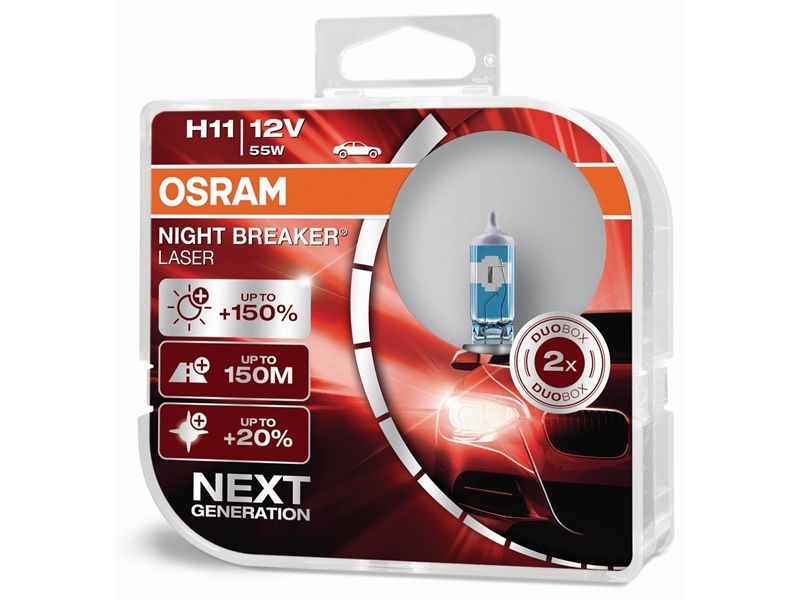 H11 12V Osram Night Breaker LASER 55W, +150%, 2 pack